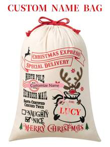 1 件 - 可定制圣诞驼鹿风格袋子，个性化字母圣诞礼品袋，带抽绳，大号可重复使用的帆布圣诞老人袋，新年圣诞派对用品，礼品袋，个性化圣诞礼品袋，圣诞老人送货袋，帆布圣诞袋，个性化圣诞玩具袋，定制名称和首字母，圣诞礼品袋 - 彩色 - 查看 1