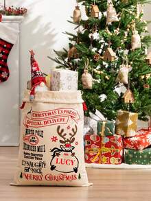 1 件 - 可定制圣诞驼鹿风格袋子，个性化字母圣诞礼品袋，带抽绳，大号可重复使用的帆布圣诞老人袋，新年圣诞派对用品，礼品袋，个性化圣诞礼品袋，圣诞老人送货袋，帆布圣诞袋，个性化圣诞玩具袋，定制名称和首字母，圣诞礼品袋 - 彩色 - 查看 2