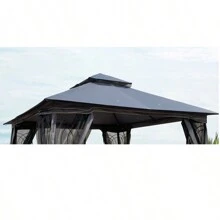 10x10 Ft Patio Double Roof Gazebo Replacement Canopy Top Fabric, Gray - Gray + Polyester as Pic - View 5