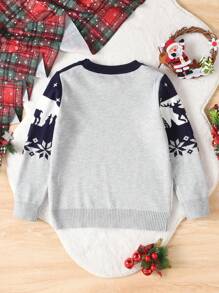 小男孩圣诞驯鹿撞色套头衫，秋冬
