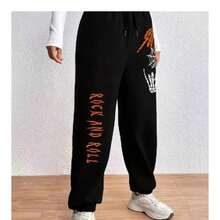 Men's Rock And Roll Style Unisex Cotton Flannel Comfortable Sweatpants - màu đen - Xem 2