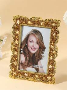 1pc Gold Christmas Inlaid Yellow Snowflake Photo Frame, Capable Of Storing 6-Inch/7-Inch Photos, Used For Home Room Decoration And Christmas Decoration (Photo Paper Randomly Shipped) - Small Golden/yellow Flowers - View 5