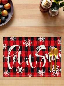 Bộ 4 miếng lót đĩa Giáng sinh họa tiết màu nước hình cây thông Noel theo mùa hoa trạng nguyên họa tiết trâu kẻ caro cho bữa tiệc nhà bếp nhà hàng trang trí mùa đông Giáng sinh - Đỏ - Xem 11