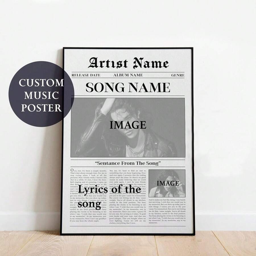 Custom Music Print Hanging Canvas Poster Newspaper Type Setting, Custom Song Lyric Poster, Personalized Gift For Music Lovers,Frameless Canvas Poster Gifts Birthday Graduation,Festive Calendar - Style 1 - View 1