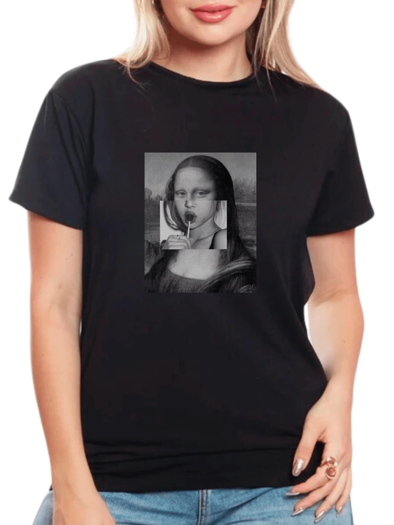 Women's Baby Look Monalisa Lollipop T-Shirt - Tumblr Style / NEW RELEASE - màu đen - Xem 1