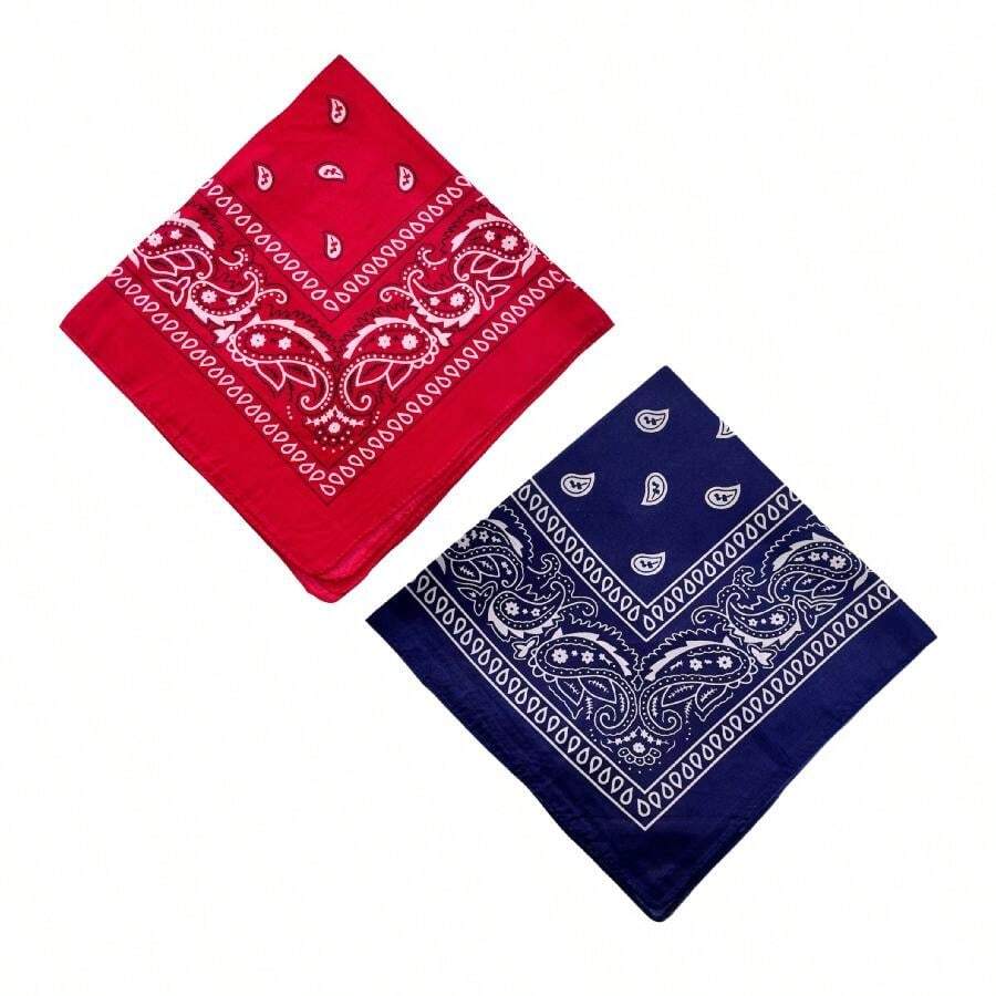 Kit 2 Printed Bandanas And Scarf In Various Colors - 1 紅色和 1 海軍藍 - 查看 1