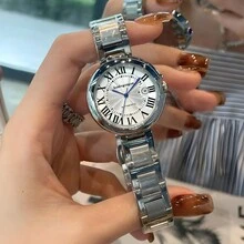 1 件女士银色不锈钢表带休闲简约优雅机械表，经典气球设计搭配罗马数字表盘 - 銀色 - 查看 5