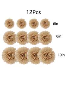 12 个秋冬圣诞派对纸花球，卡其色纸花球，生日派对装饰绒球，适合圣诞节、收获季节装饰、周年纪念日、婚礼装饰 - 卡其色 - 查看 4