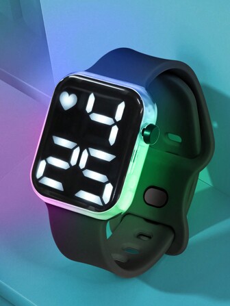 儿童方形彩色夜光电子表，适合日常生活的运动型数字表，礼物