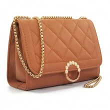 Small Shoulder Bags For Women With Golden Chain Strap Quilted Designer Handbags For Women Cute Crosssbody Purses For Women Clutch Purses For Women Womens Purses For Shopping,Date,Office,Gifts,Party - 棕色 - 查看 1