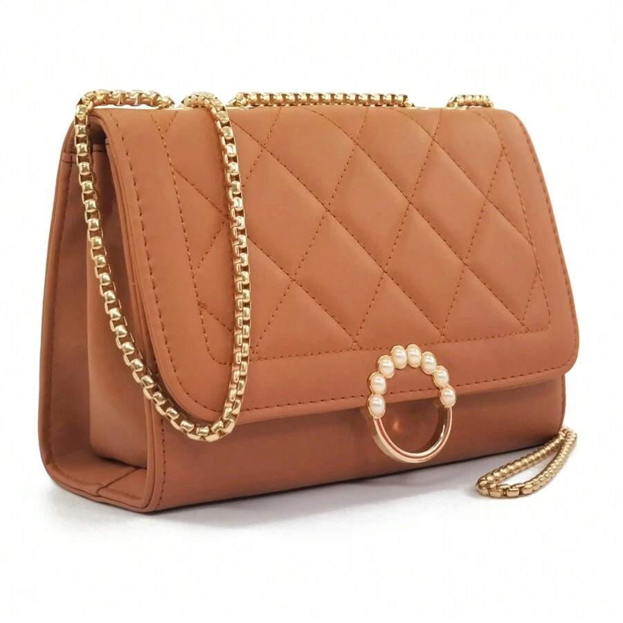 Small Shoulder Bags For Women With Golden Chain Strap Quilted Designer Handbags For Women Cute Crosssbody Purses For Women Clutch Purses For Women Womens Purses For Shopping,Date,Office,Gifts,Party - 棕色 - 查看 1