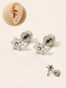 1 对时尚闪亮精致潮流百搭优雅银色对称耳钉，适合女性日常佩戴耳洞首饰 - 銀色 - 查看 1