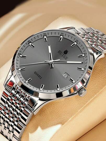  RUIGE New Men's Quartz Watch, Business Minimalist Steel Strap Luminous Brand Men's Wrist Watch, Affordable Back To School Watch