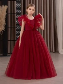 Tween Girls' Deep V-Neck Mesh Princess Dress For Masquerade Ball ...