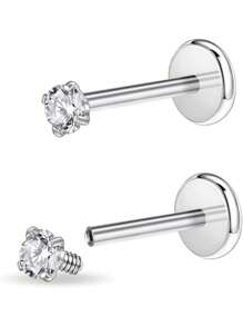 AVYRING 16g Bijou de piercing en acier inoxydable avec filetage interne et strass pour tragus/nez/hélix/conque/méduse/lèvre/labret - boucle d'oreille pour hélix, tragus, cartilage pour femmes et hommes 2-4 pièces