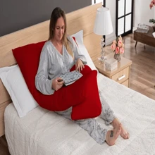 Large Body Pillow 1.20m X 0.60m Ideal For Pregnant Women Silicone Micropercale 400 Thread Count Red - 紅色 - 查看 2