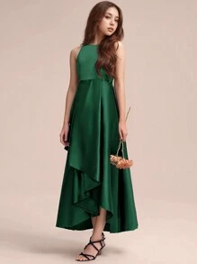Teens' Elegant Dark Green Long Dress, Party/Wedding Event Formal Prom Gown For Big Teen Girl