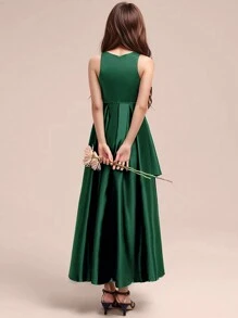 Teens' Elegant Dark Green Long Dress, Party/Wedding Event Formal Prom Gown For Big Teen Girl
