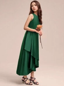 Teens' Elegant Dark Green Long Dress, Party/Wedding Event Formal Prom Gown For Big Teen Girl
