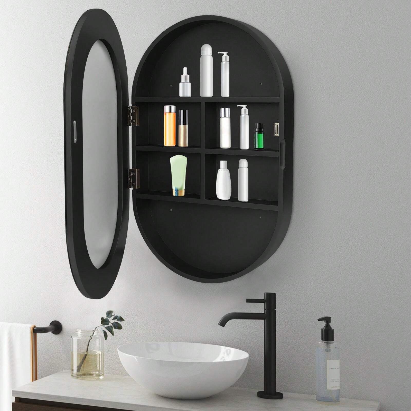 Wall Mounted Oval Mirror 3 Tiers Bathroom Mirror For