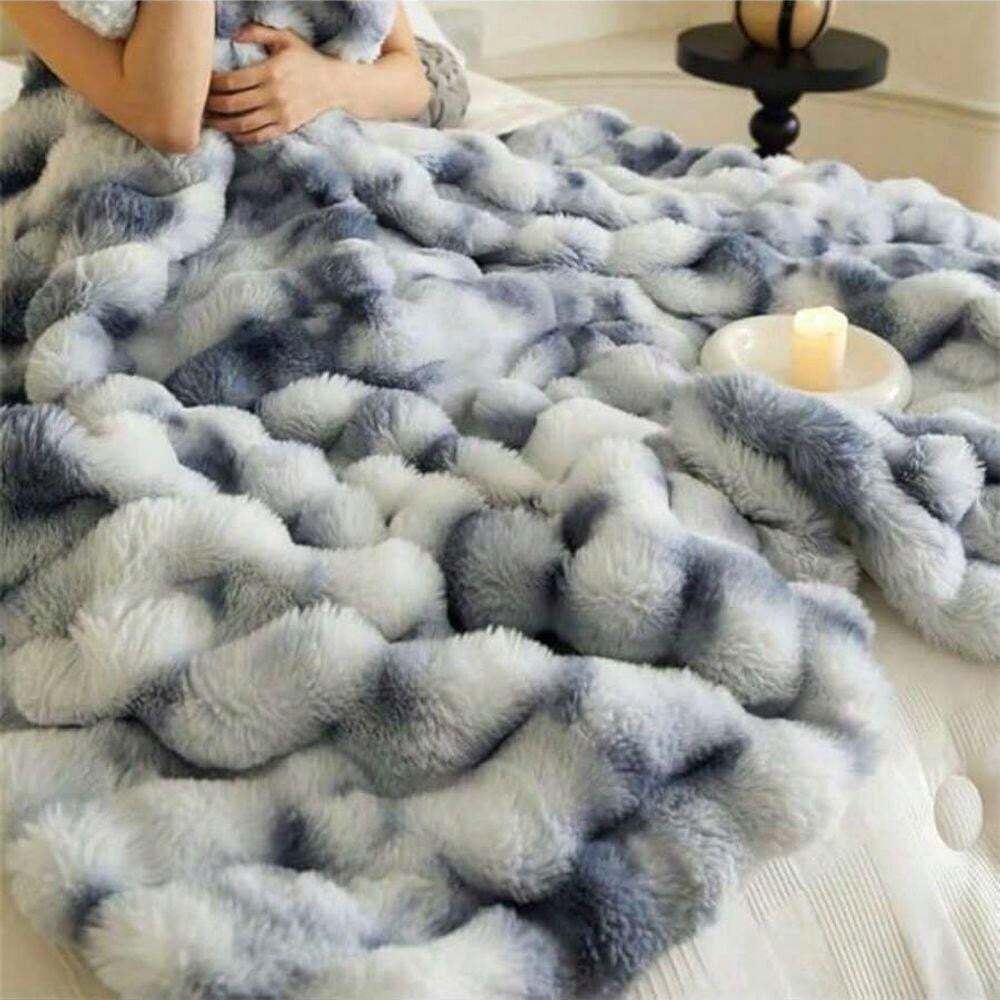 JULY 1pc Cozy Rabbit Fur Plush Blanket Queen Twin King Size Luxury