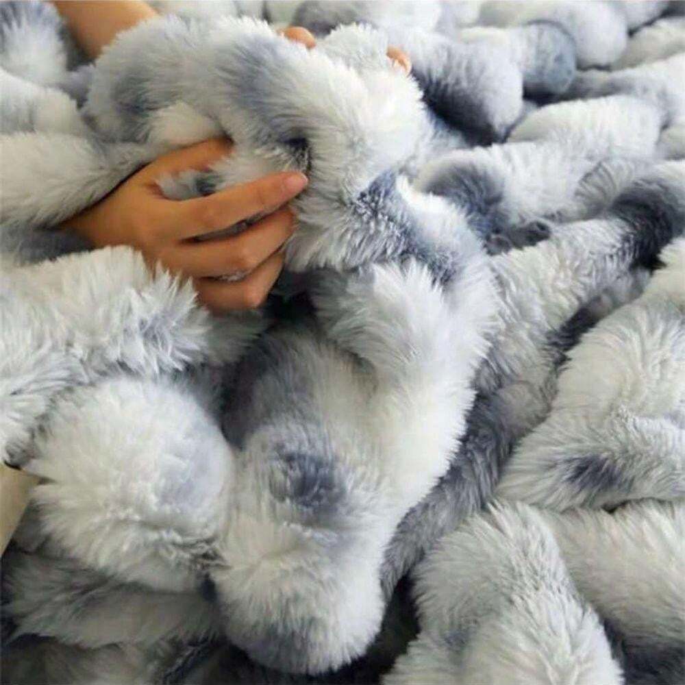 JULY 1pc Cozy Rabbit Fur Plush Blanket Queen Twin King Size Luxury