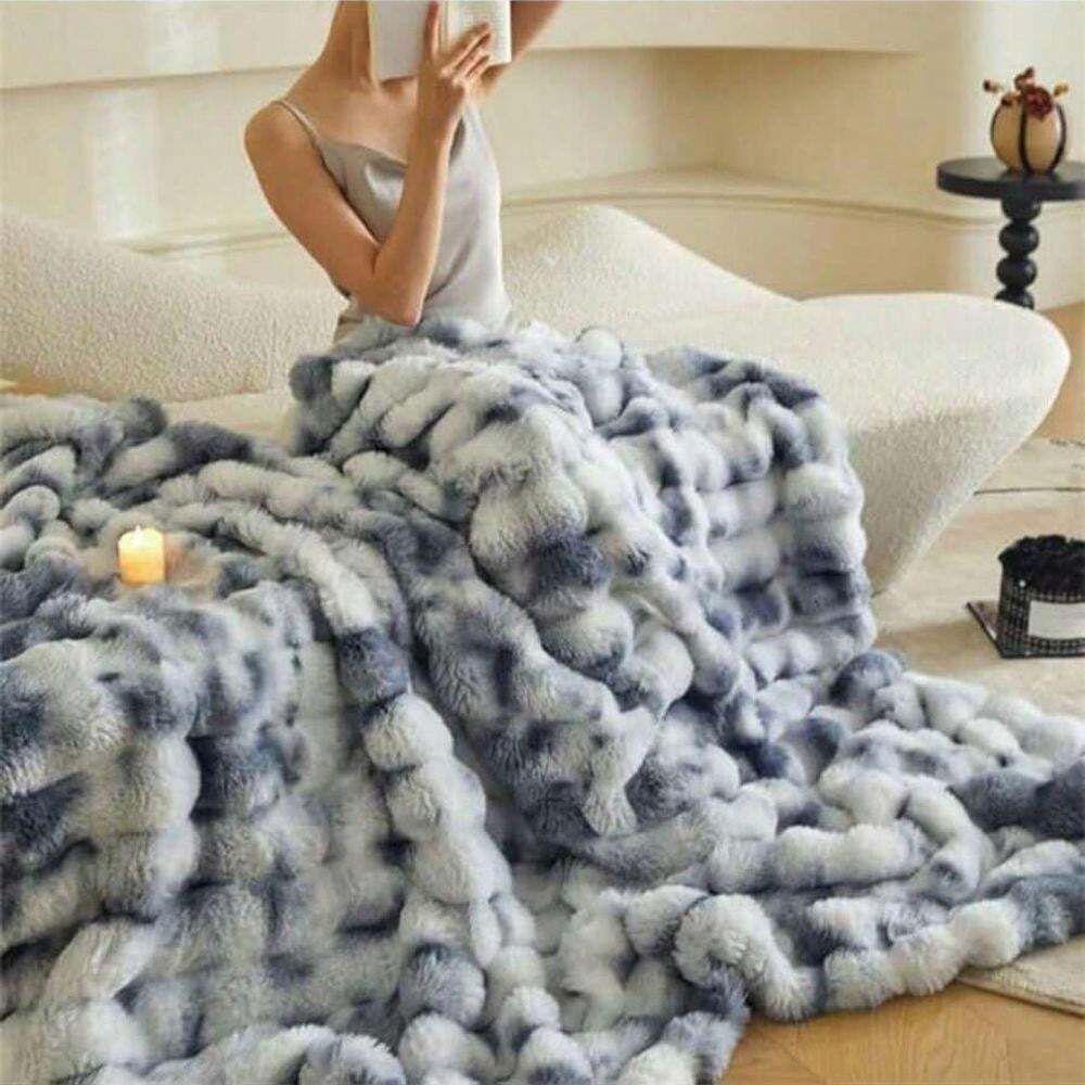 JULY 1pc Cozy Rabbit Fur Plush Blanket Queen Twin King Size Luxury