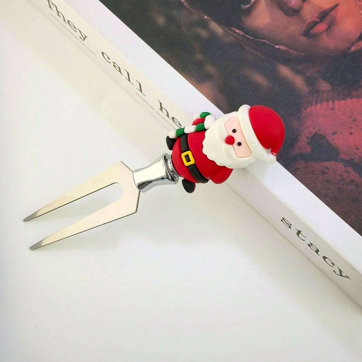 4/12 PCS Santa Claus Fruit Fork Old Man With A Cane Mini Butter Fork