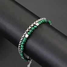 2 件/套男士手链套装 4 毫米不锈钢赤铁矿小方块手链男士凤凰青金石孔雀石虎眼石 6 毫米石手链 - 兩件套 - 查看 16