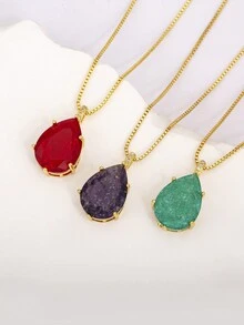 1 件情人节彩色方晶锆石 18K 镀金铜材质水滴吊坠项链，奢华珠宝礼物，适合女士 - 吊墜項鍊 - 查看 3