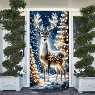 1 件新年门板画 - 涤纶，无需电力，季节性图形悬挂，新年快乐和情人节适合标准门，派对配件，生日快乐派对背景布，照片展台背景墙挂画