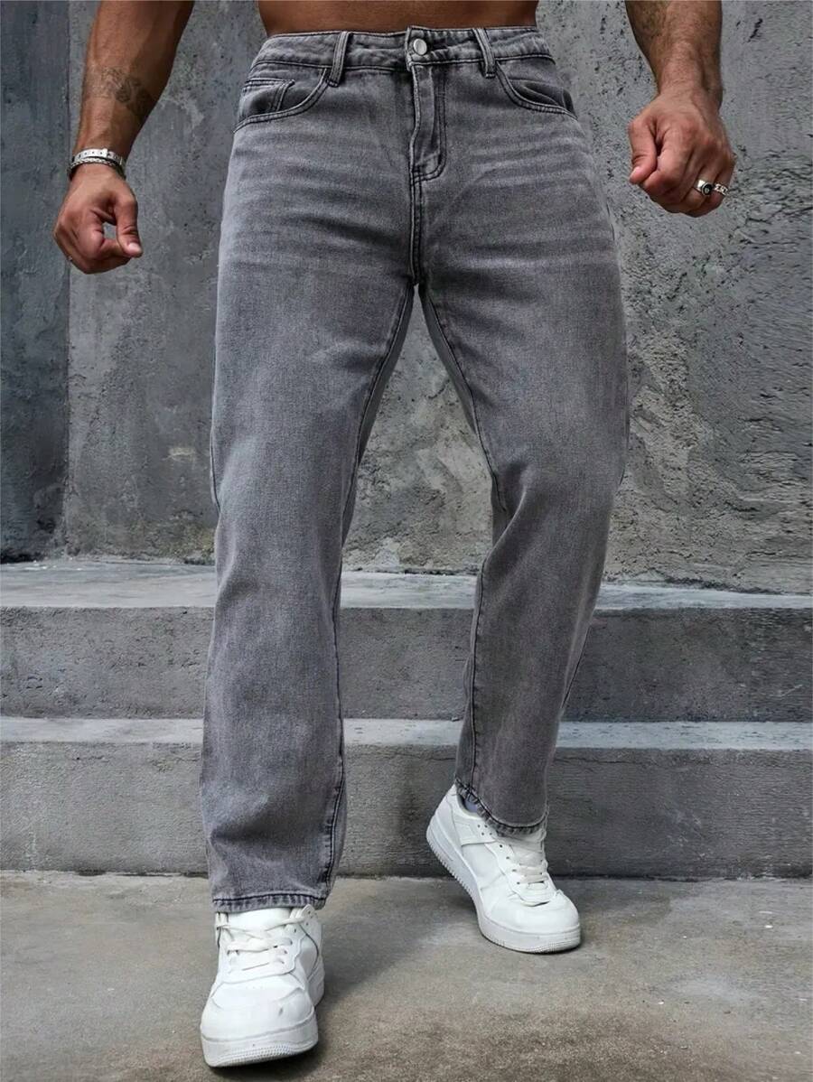 Men's Fashionable Gray Stretch Denim Jeans - Grey - View 1