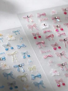 2 piezas de pegatinas de arte de uñas 3D de jalea, lindos dulces de cereza, moño, conejo - con brillo, inodoro, de plástico, para el cuidado de manos y pies, decoraciones de arte de uñas DIY, adecuado para uñas DIY diarias, fundas de teléfono, diarios, preferido por mujeres y niñas