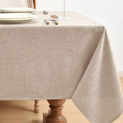 1 件纯色矩形亚麻桌布，防水防油亚麻桌布适合婚礼、生日派对、家居装饰、户外