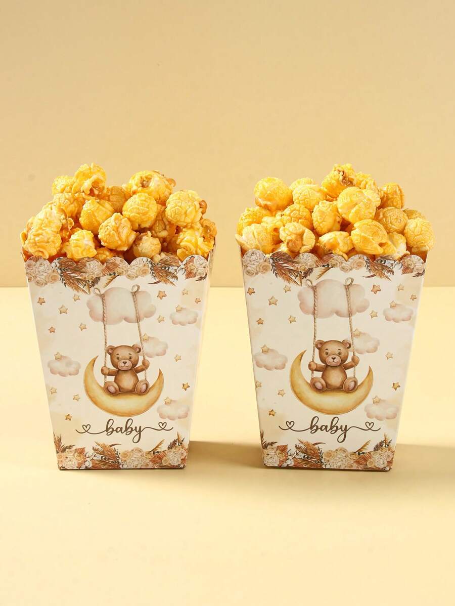 10pcs Brown Bear Food Box, French Fries Box, Popcorn Cups, Popcorn
