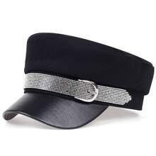 1 chiếc mũ nồi phẳng đính đá pha lê xanh navy cho nữ, mũ ngoài trời thời trang, mũ thường ngày ấm áp thích hợp cho du lịch mùa xuân/thu, tiệc bãi biển - Nhiều màu - Xem 5