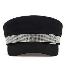 1 chiếc mũ nồi phẳng đính đá pha lê xanh navy cho nữ, mũ ngoài trời thời trang, mũ thường ngày ấm áp thích hợp cho du lịch mùa xuân/thu, tiệc bãi biển - Nhiều màu - Xem 4