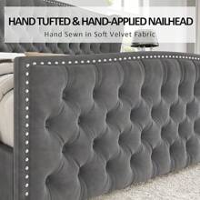 Platform Bed Frame, Velvet Upholstered Bed With Deep Button Tufted & Nailhead Trim Wingback Headboard/No Box Spring Needed/Grey - Xám - Xem 3