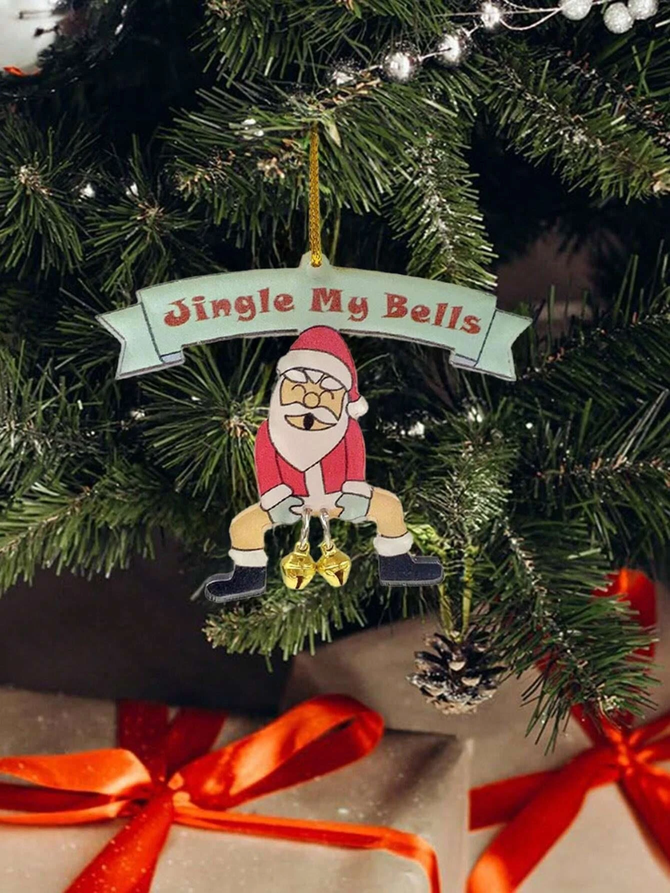 1pc Acrylic 2D Santa Claus Decorations With Bells Fun Christmas