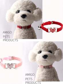 1 件爱心水晶植绒设计猫项圈小狗项链铃铛宠物项圈适合猫和小狗 - 彩色 - 查看 4