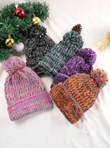1pc Colorful Stylish Women's Knitted Beanie Hat, Multi-Color Options, Fashionable & Warm, Suitable For Daily Use And Christmas - Colorful Single Ball Knitted Hat - View 9