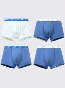 4 件套男孩新款太空宇航员印花三角裤，年轻男孩内衣短裤套装 - 藍白色 - 查看 2