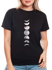 Women's Baby Look Moon Phases T-Shirt - Tumblr Style / EXCLUSIVE LAUNCH - màu đen - Xem 1