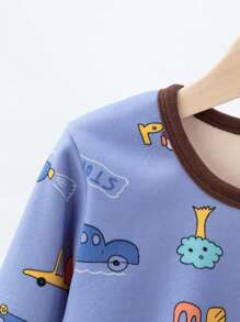 2pcs/Set Young Boy Thermal Underwear Set With Thermal Lined, Long Sleeve Top & Long Pants, Printed, Warm Base Layer For Autumn, Winter, Sleepwear, Toddler & Big Kid Sizes - Multicolor - View 5