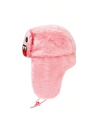 KERESLINA Outdoor Novelty Cartoon Design Embroidery Technique Double Layer Padded Warm Coral Fleece Trapper Hat, Autumn/Winter