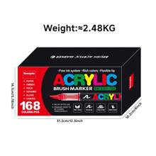 GuangNa 200/168 色直液体软头丙烯马克笔，软毛刷头丙烯颜料马克笔，彩色丙烯马克笔，非常适合画布、岩石绘画、木材、石材、玻璃、陶瓷、织物绘画、DIY 工艺品