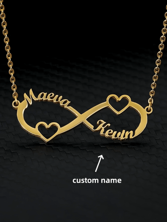 1 pieza Collar personalizado en oro, plata o oro rosa con doble corazón y nombres ilimitados, colgante de acero inoxidable personalizado, joya para choker personalizada, regalo de cumpleaños para la mejor amiga, regalo de compromiso o boda, regalo de joyería para el Día de San Valentín