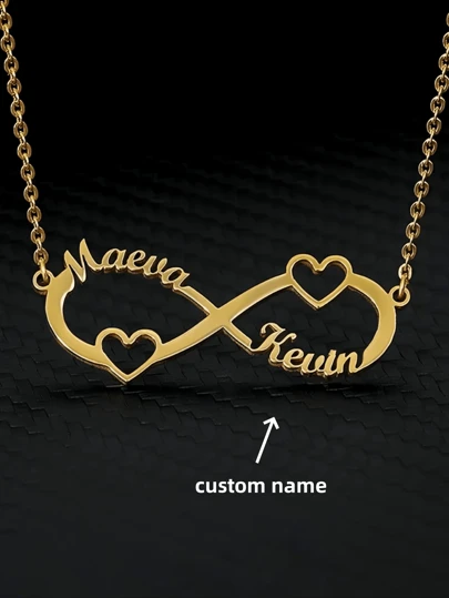 1pc Gold Silver Rose Gold Custom Double Heart Double Name Unlimited Necklace Stainless Steel Custom Necklace Pendant Personalized Choker Jewelry Birthday Gift For Best Friend Engagement Wedding Gift Jewelry Gift Valentines