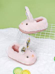 1 Pair Pink Cartoon Bunny Ear Kids Fluffy Slippers, Warm And Comfortable Slip-On House Shoes For Indoor, Outdoor, Casual Wear - Pink - View 4