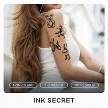 INK SECRET 1PC 金属气球防水耐用草本纹身贴纸，男女皆宜，可爱甜美的动物，手臂、小腿、腰部、锁骨、胸部和背部 - 黑色 - 查看 4
